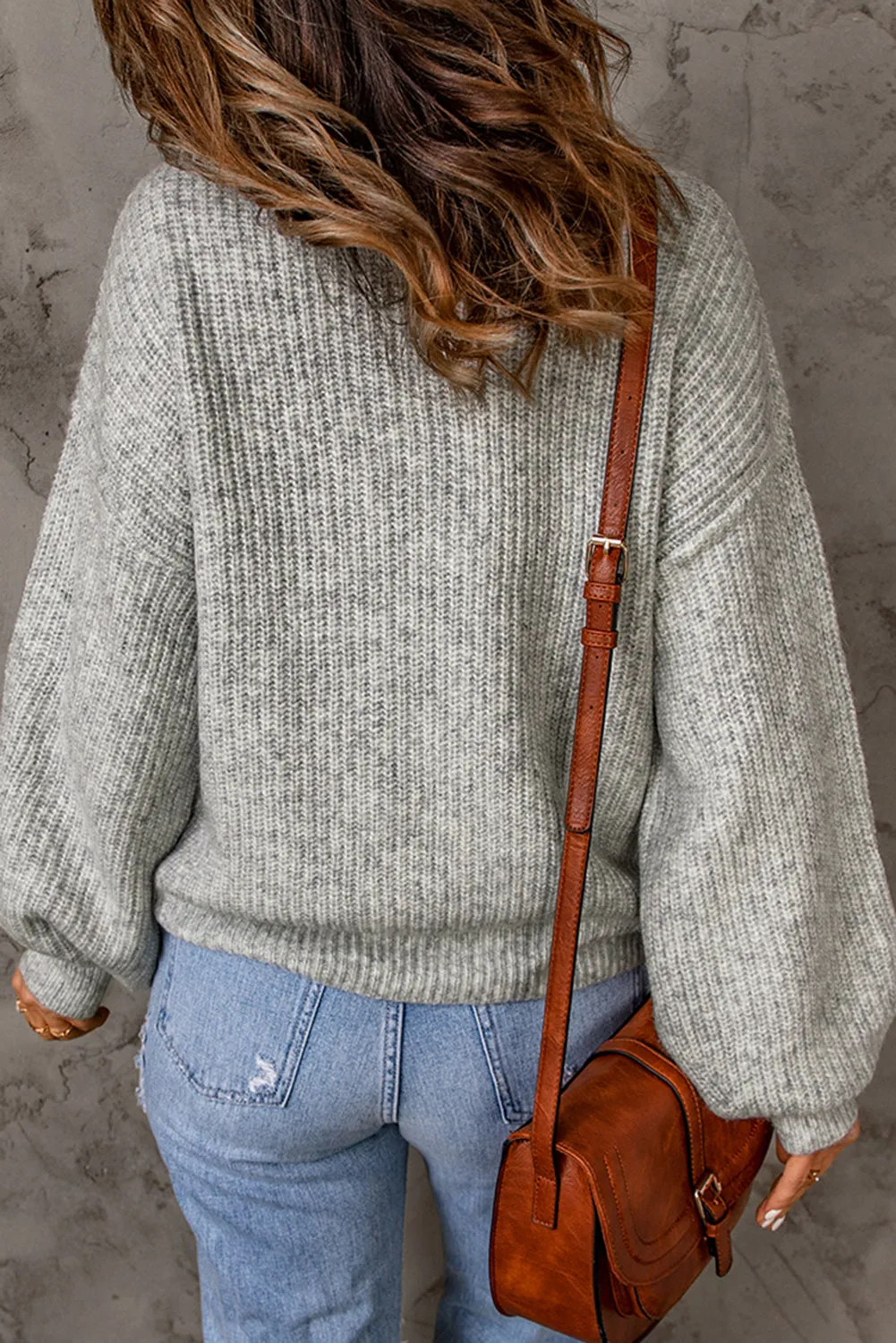 High Neck Drop Shoulder Plain Sweater