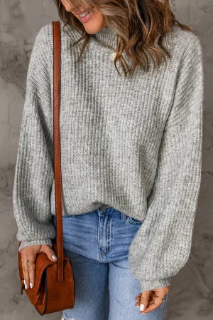 High Neck Drop Shoulder Plain Sweater