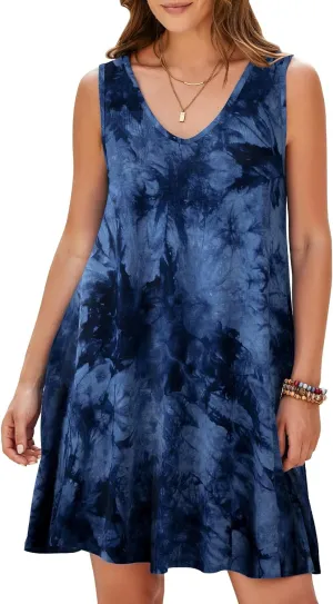 JollieLovin Women V Neck Plus Size Summer Dress 2025 Sleeveless T-Shirt Dress Beach Swing Loose Fit Casual