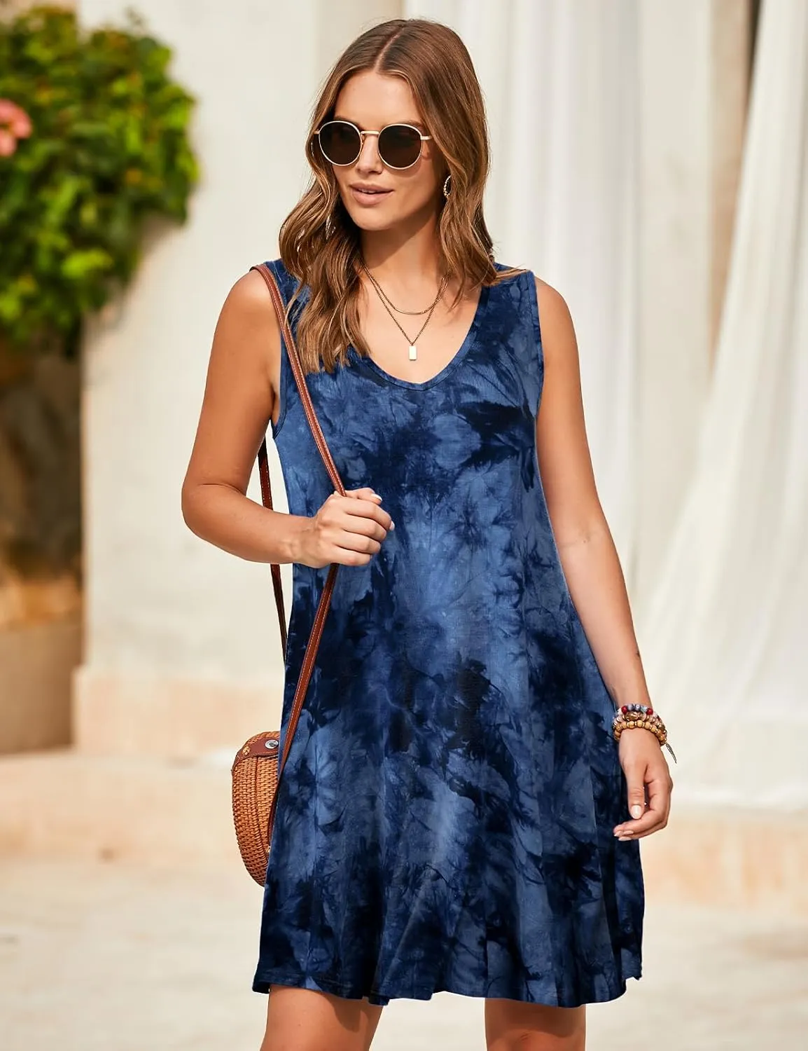 JollieLovin Women V Neck Plus Size Summer Dress 2025 Sleeveless T-Shirt Dress Beach Swing Loose Fit Casual