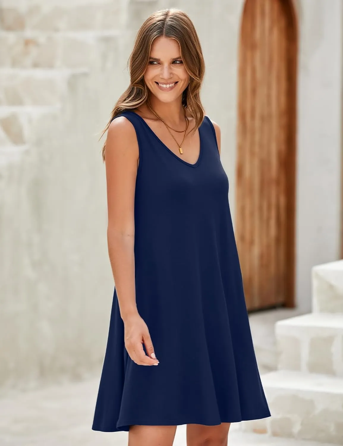 JollieLovin Women V Neck Plus Size Summer Dress 2025 Sleeveless T-Shirt Dress Beach Swing Loose Fit Casual