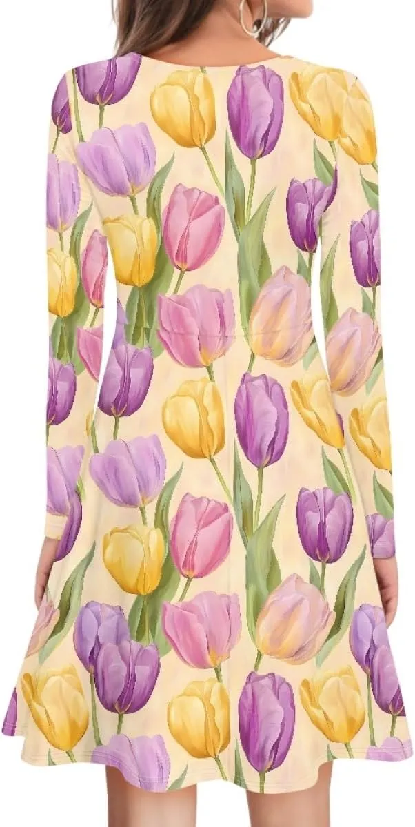 JooMeryer Womens Plus Size Easter Dress Eggs Hunt Bunny Long Sleeve V Neck Midi Dresses