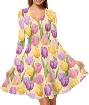JooMeryer Womens Plus Size Easter Dress Eggs Hunt Bunny Long Sleeve V Neck Midi Dresses