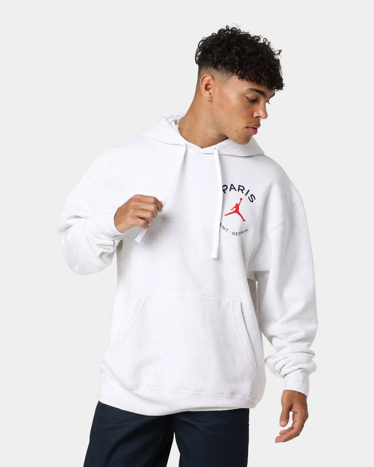 Jordan X Paris Saint-Germain Fleece Pullover Hoodie Birch Heather/Midnight Navy