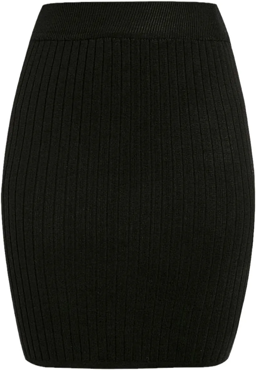 KEHAIOO Women Office Skirt Spring Autumn Sexy Warm Knitted Pencil Skirts Ladies High Waist Elegant Long Party Club Skirt