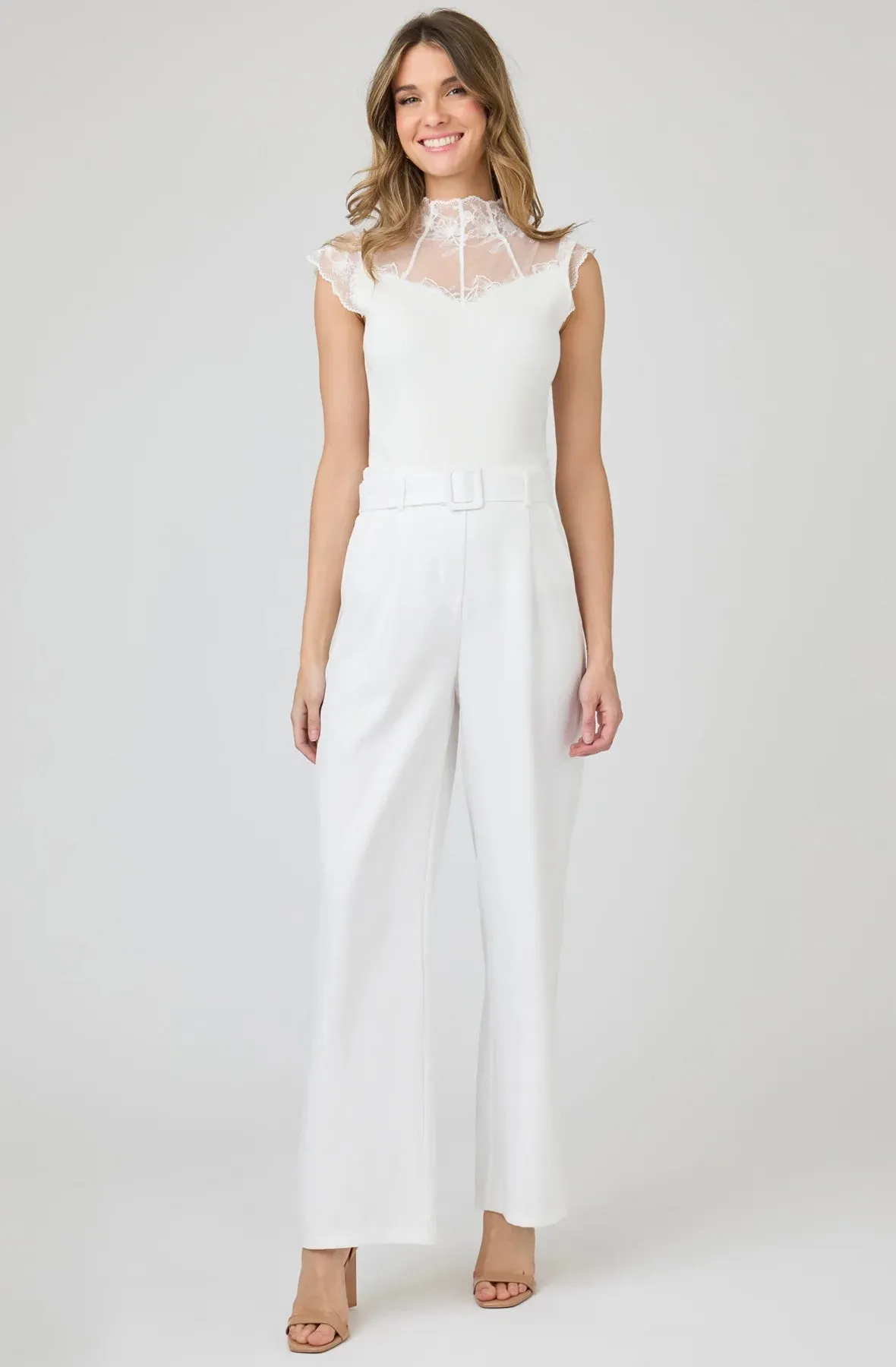 Knit Top with Sheer Lace Neckline