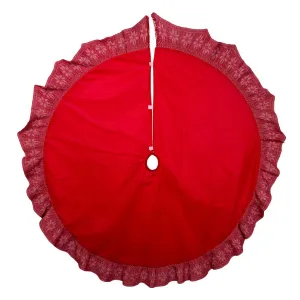 Kurt Adler 60-Inch Velvet Appliqué and Embroidered With Knitted Ruffle Border Tree Skirt