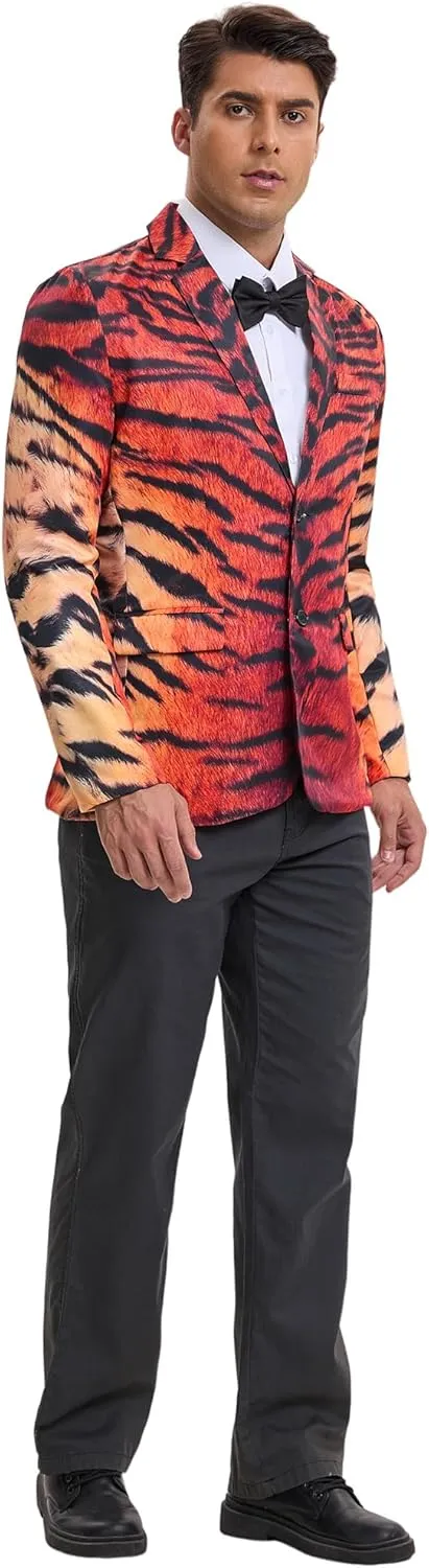 Lars Amadeus Men's Party Animal Leopard Print Blazer Notched Lapel Lightweight Sport Coat Suit Jacket