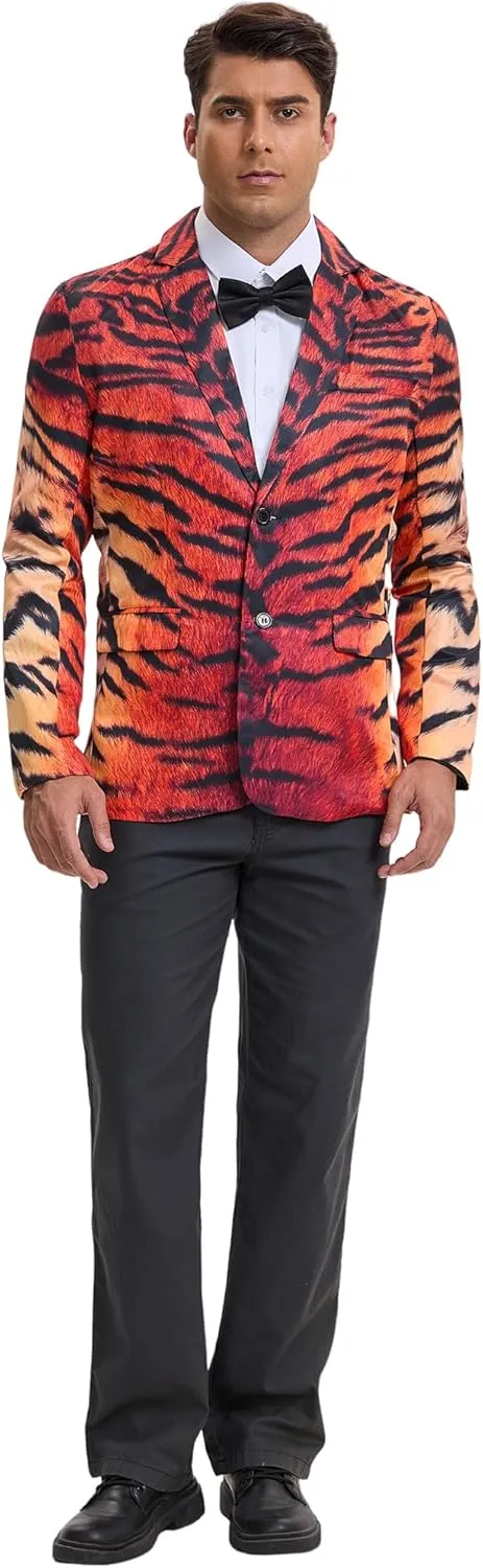 Lars Amadeus Men's Party Animal Leopard Print Blazer Notched Lapel Lightweight Sport Coat Suit Jacket