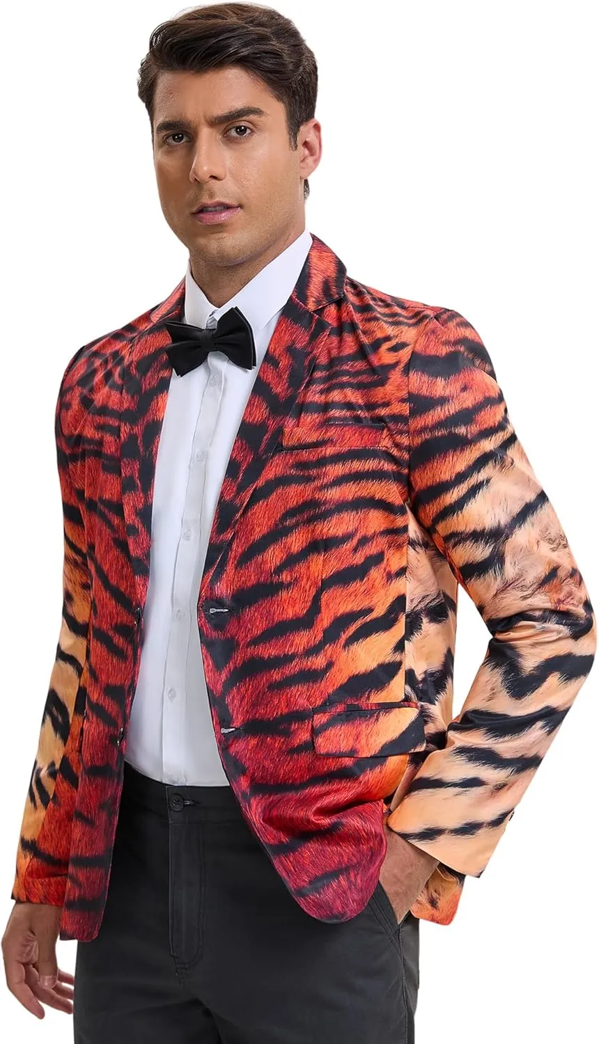 Lars Amadeus Men's Party Animal Leopard Print Blazer Notched Lapel Lightweight Sport Coat Suit Jacket