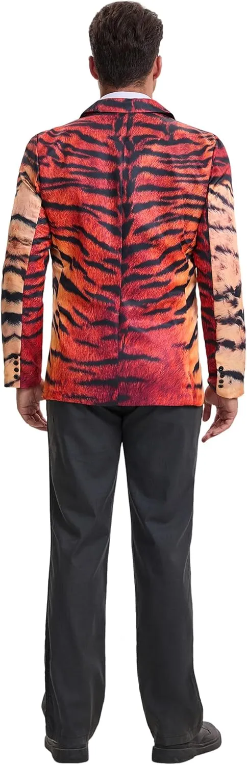 Lars Amadeus Men's Party Animal Leopard Print Blazer Notched Lapel Lightweight Sport Coat Suit Jacket