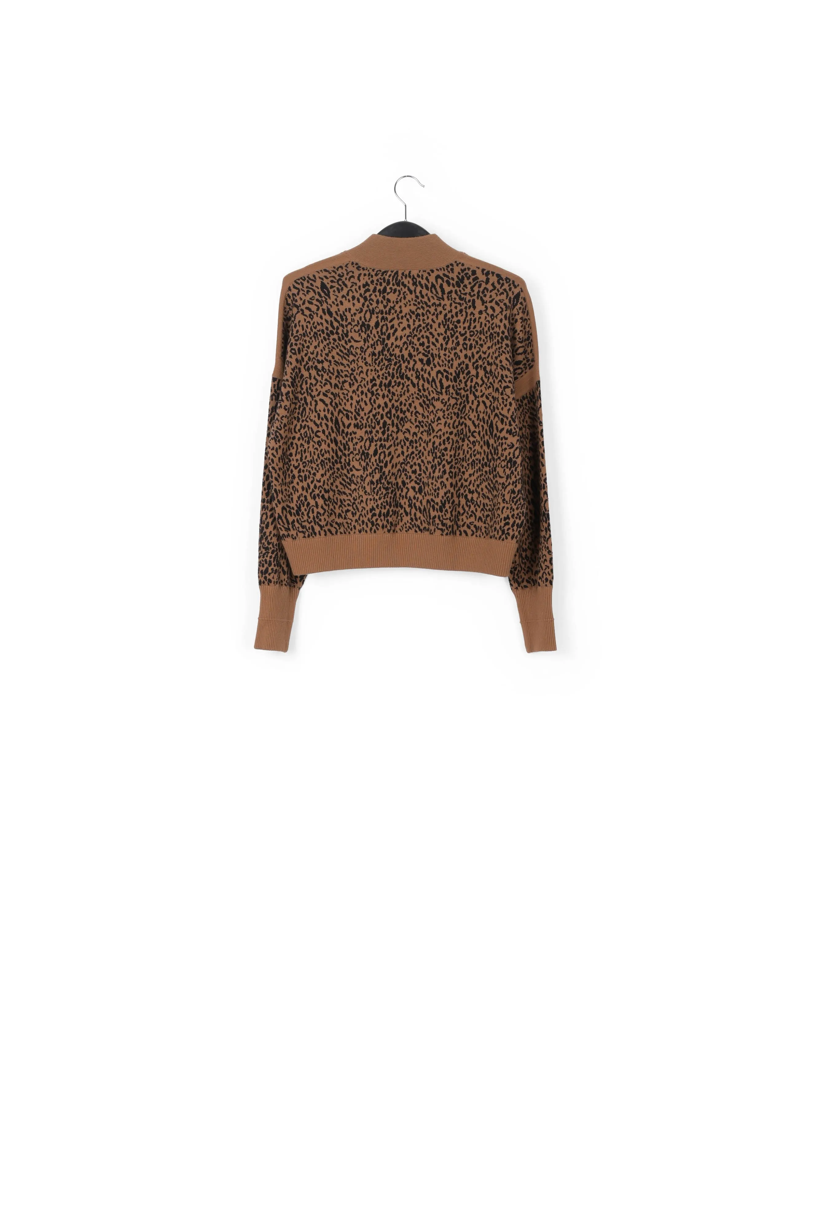 Leopard-print knitted cardigan with zipper
