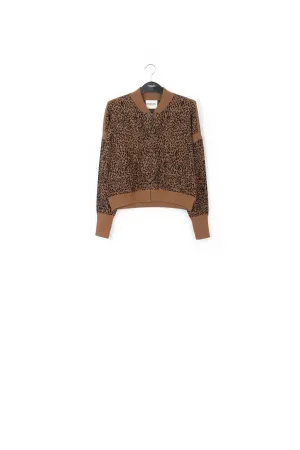Leopard-print knitted cardigan with zipper