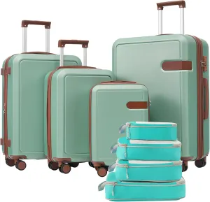 Lightweight 4-Piece Luggage Set with Compression Packing Cubes, Expandable Spinner Wheels, 16"-28" Sizes, Light Green