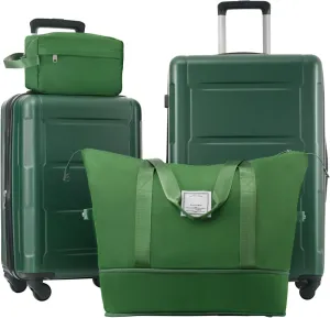 Lightweight and Durable 2 Piece Luggage Set with Expandable Features and Spinner Wheels - Green