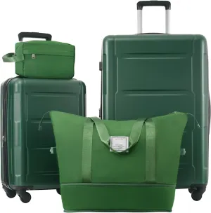 Lightweight Travel Solution with Expandable 2 Piece Luggage Set, ABS Suitcase with Spinner Wheels, Green