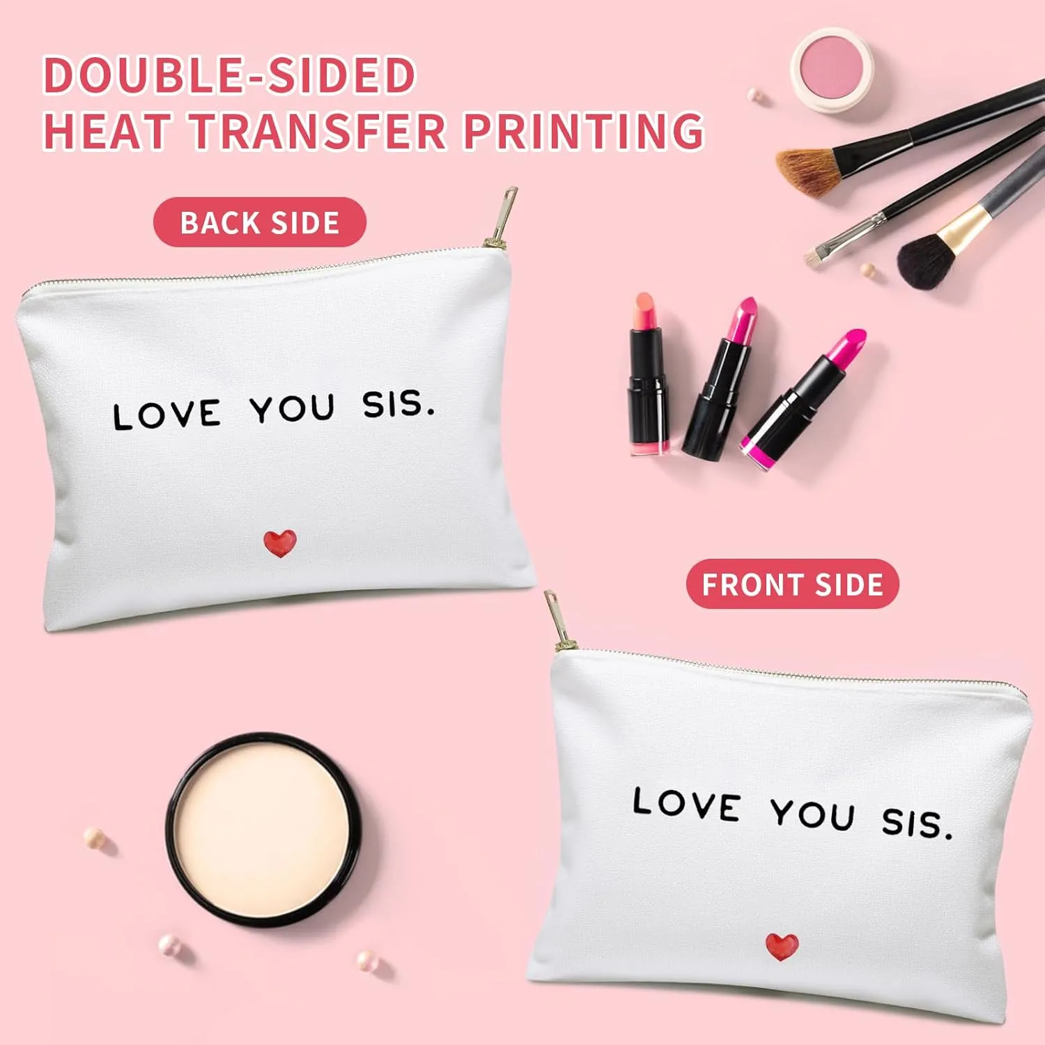 Linen Cosmetic Bag, Toiletry Bag, Love You Sis, Thoughtful Birthday Gifts for True Sister from Soul Sister, Intimate Holiday Gift, Fabulous Bridesmaids Gift.