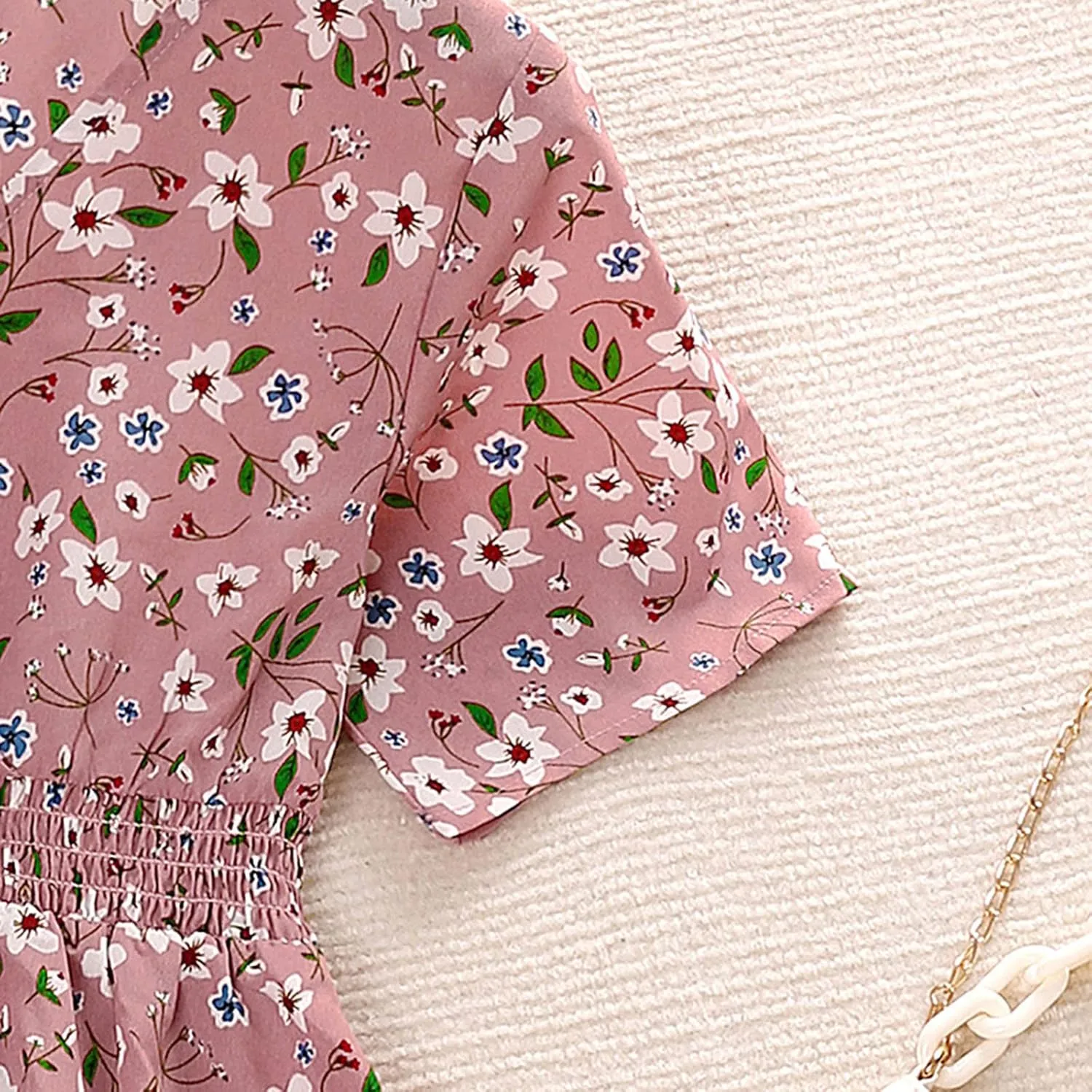 Little Girls Short Sleeve Flowers Prints V Neck Dress Girls Summer Beach Sundress Princess Party Dresses