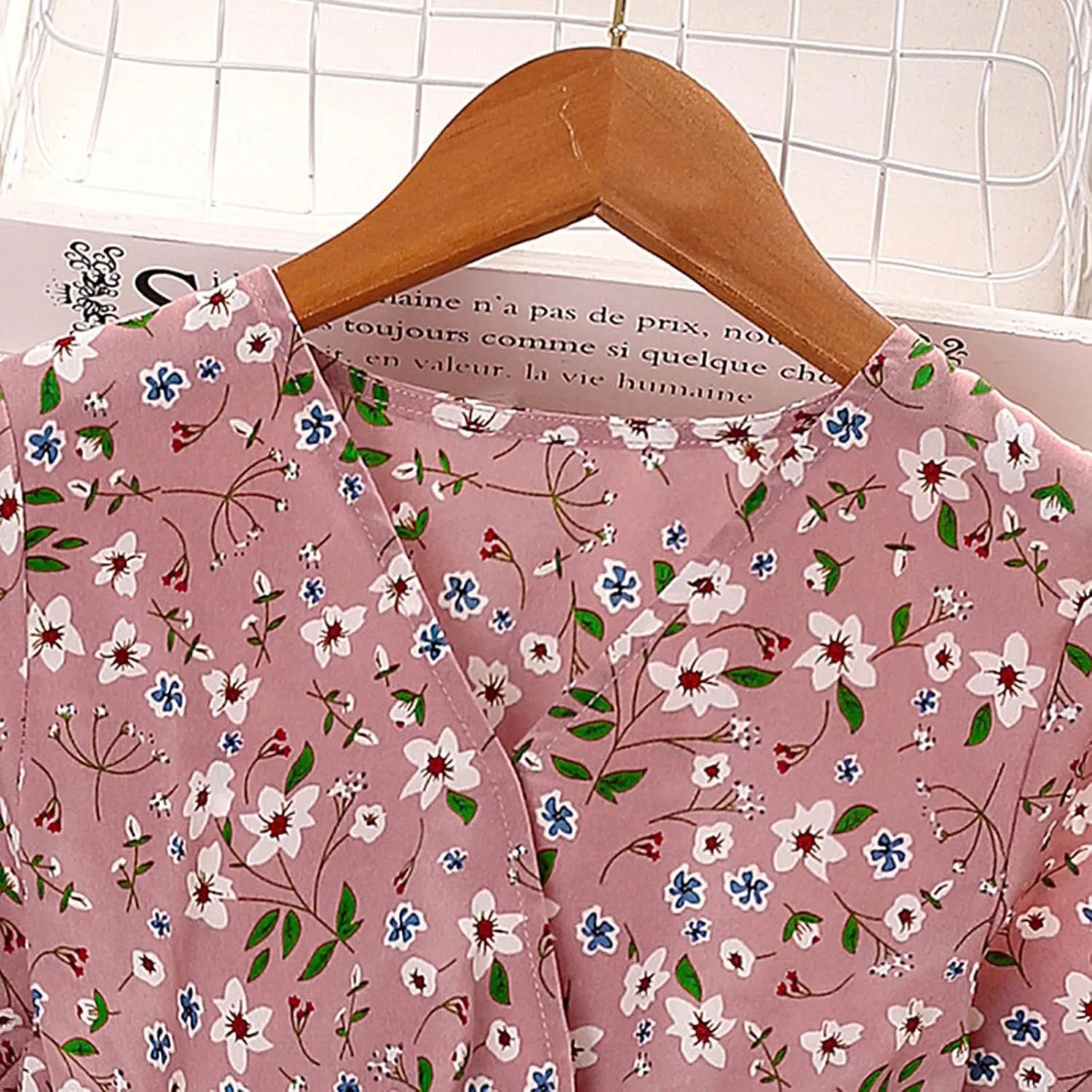 Little Girls Short Sleeve Flowers Prints V Neck Dress Girls Summer Beach Sundress Princess Party Dresses