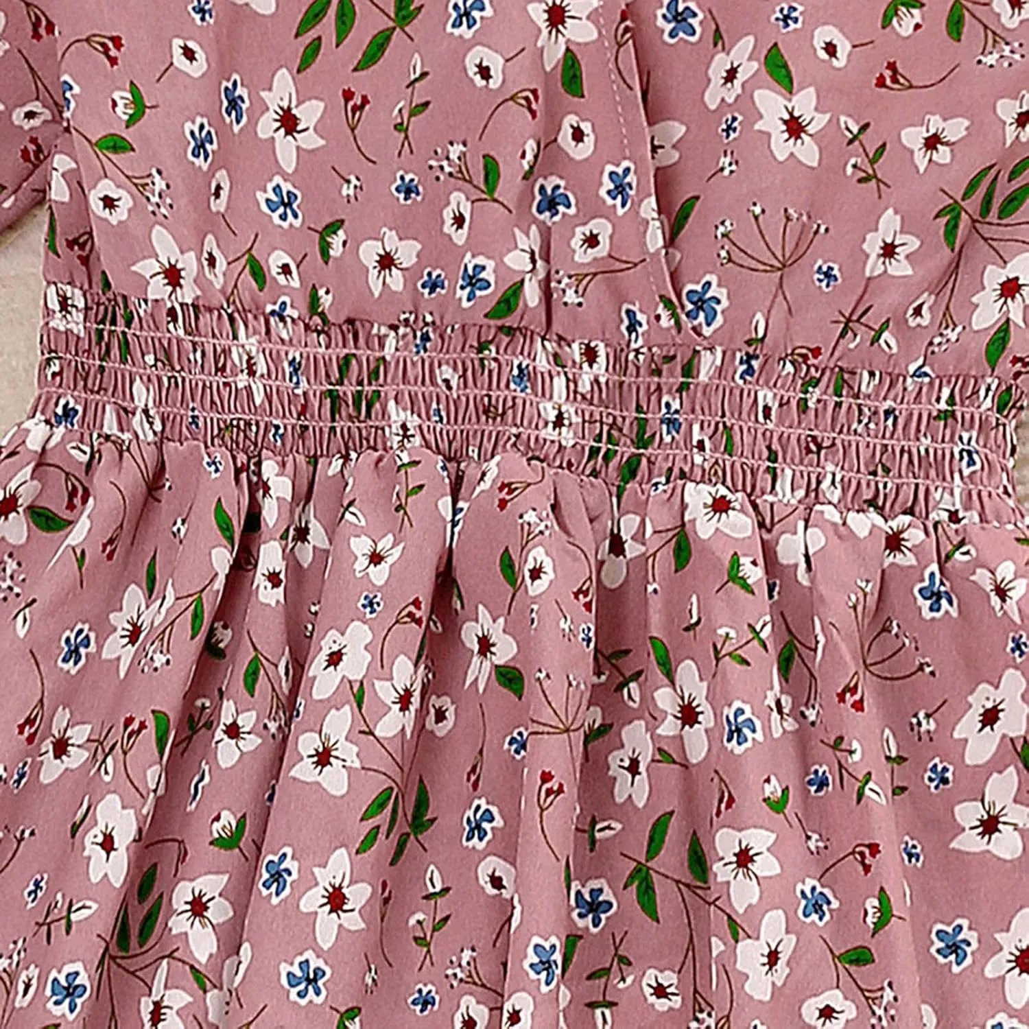 Little Girls Short Sleeve Flowers Prints V Neck Dress Girls Summer Beach Sundress Princess Party Dresses