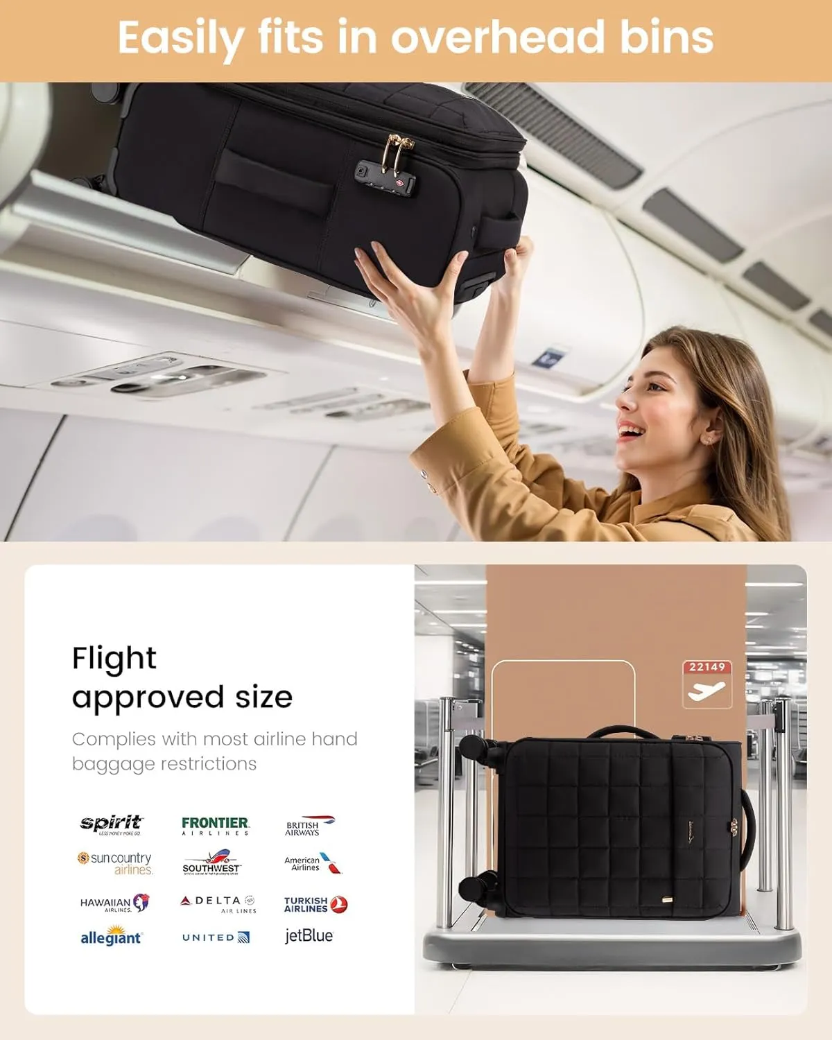 LOVEVOOK Carry On Luggage 22x14x9 Airline Approved, 20 Inch Softside with Wheels, Lightweight Spinner Suitcase with TSA Lock, Water-Resistant Large Capacity for Travel, Black