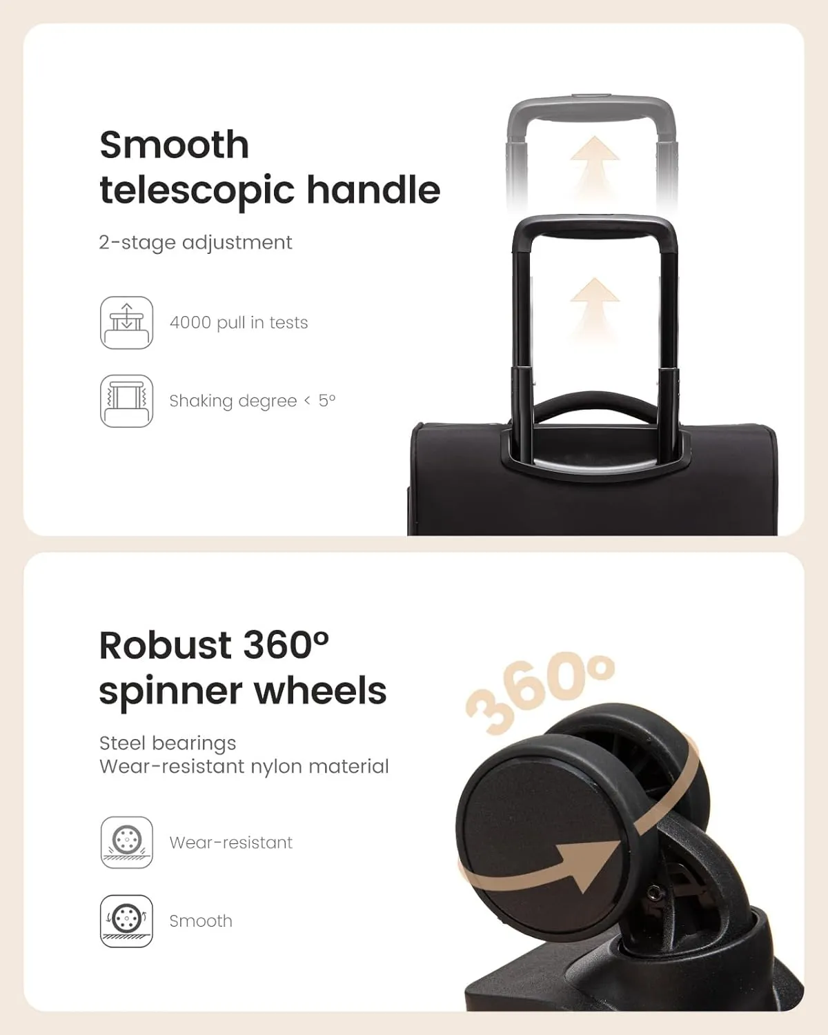 LOVEVOOK Carry On Luggage 22x14x9 Airline Approved, 20 Inch Softside with Wheels, Lightweight Spinner Suitcase with TSA Lock, Water-Resistant Large Capacity for Travel, Black