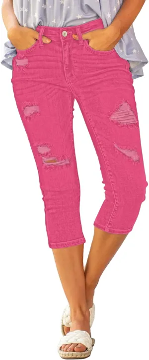 luvamia Womens Capri Jeans for Women High Waisted Skinny Ripped Jean Denim Pants
