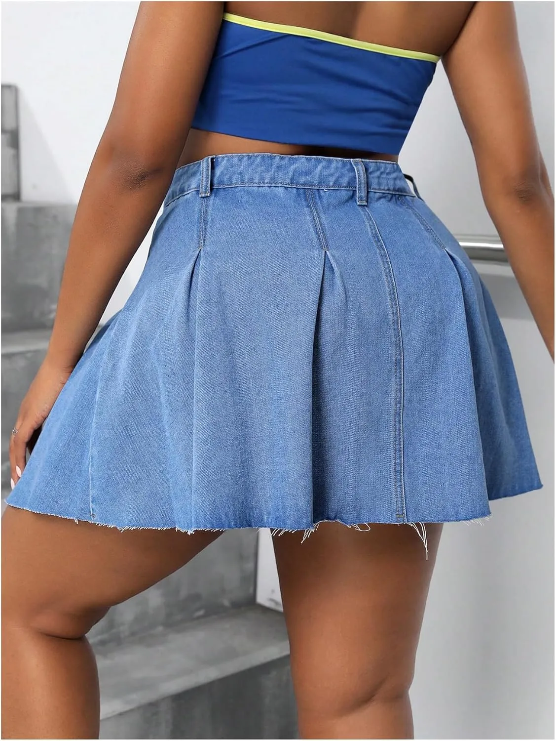 MakeMeChic Women's Plus Size Jean Skirt Pleated Y2k High Waisted Denim Pleated Mini Skirts