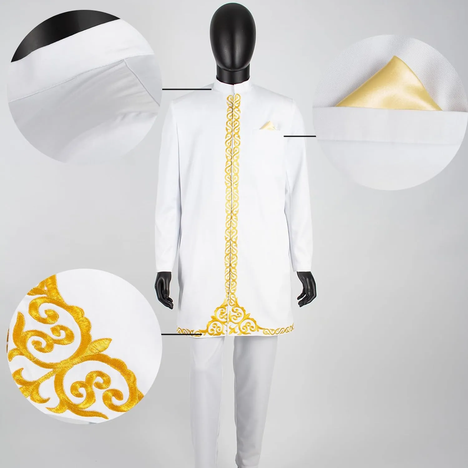 Men`s Suit African Clothes Embroidery Blazer and Pants 2 Piece Set Formal Outfits Dashiki Attire