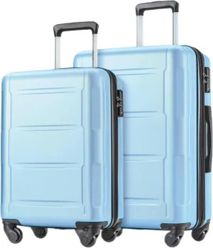 Merax Expandable Spinner Wheel 2 Piece Luggage Set ABS Lightweight Suitcase with TSA Lock, 20inch 24inch, Light Blue
