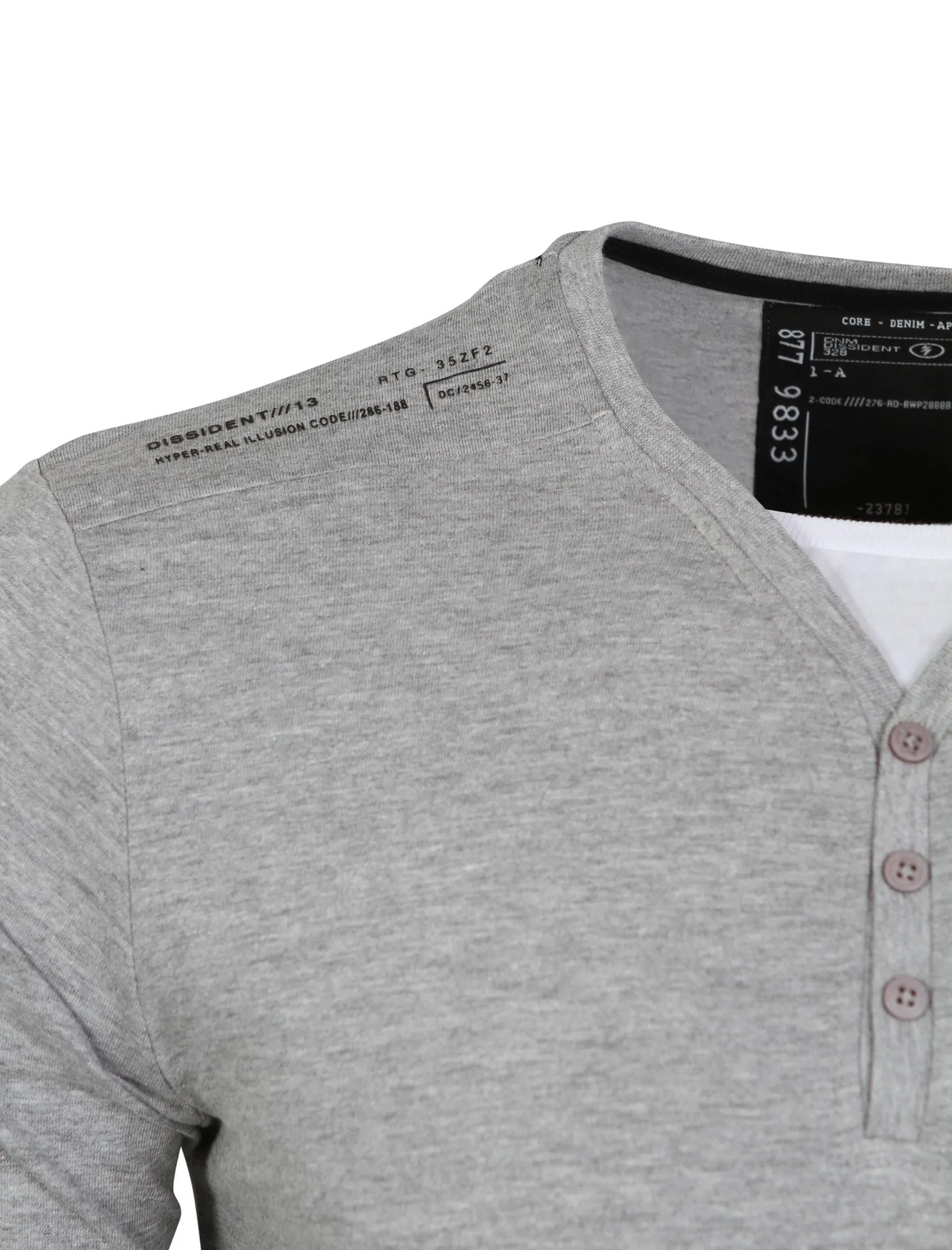 Mock T-Shirt Insert Long Sleeve T-Shirt in Light Grey Marl - Dissident
