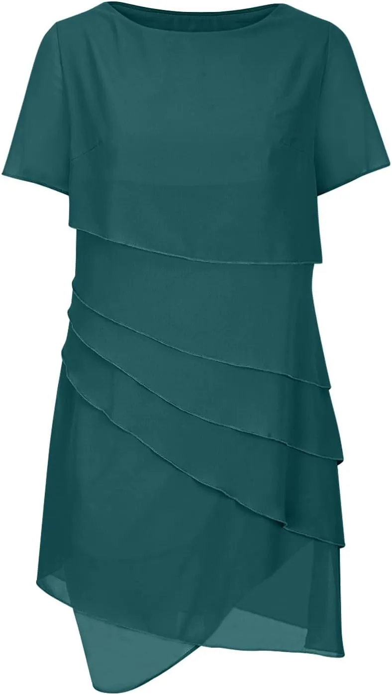 Mother of The Bride Dress for Wedding Summer Flowy Tiered Chiffon Ruffle Midi Evening Gown Mother Groom Dresses
