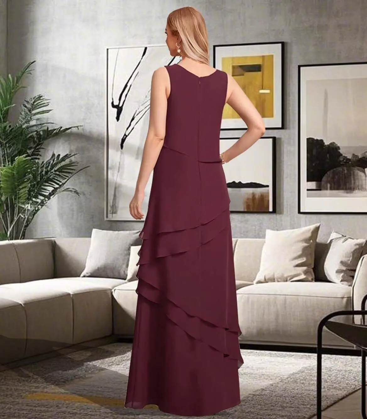 Mother of The Bride Dresses with Jacket Chiffon Ruffles Wedding Guest Dresses for Women Long Formal Evening Gowns