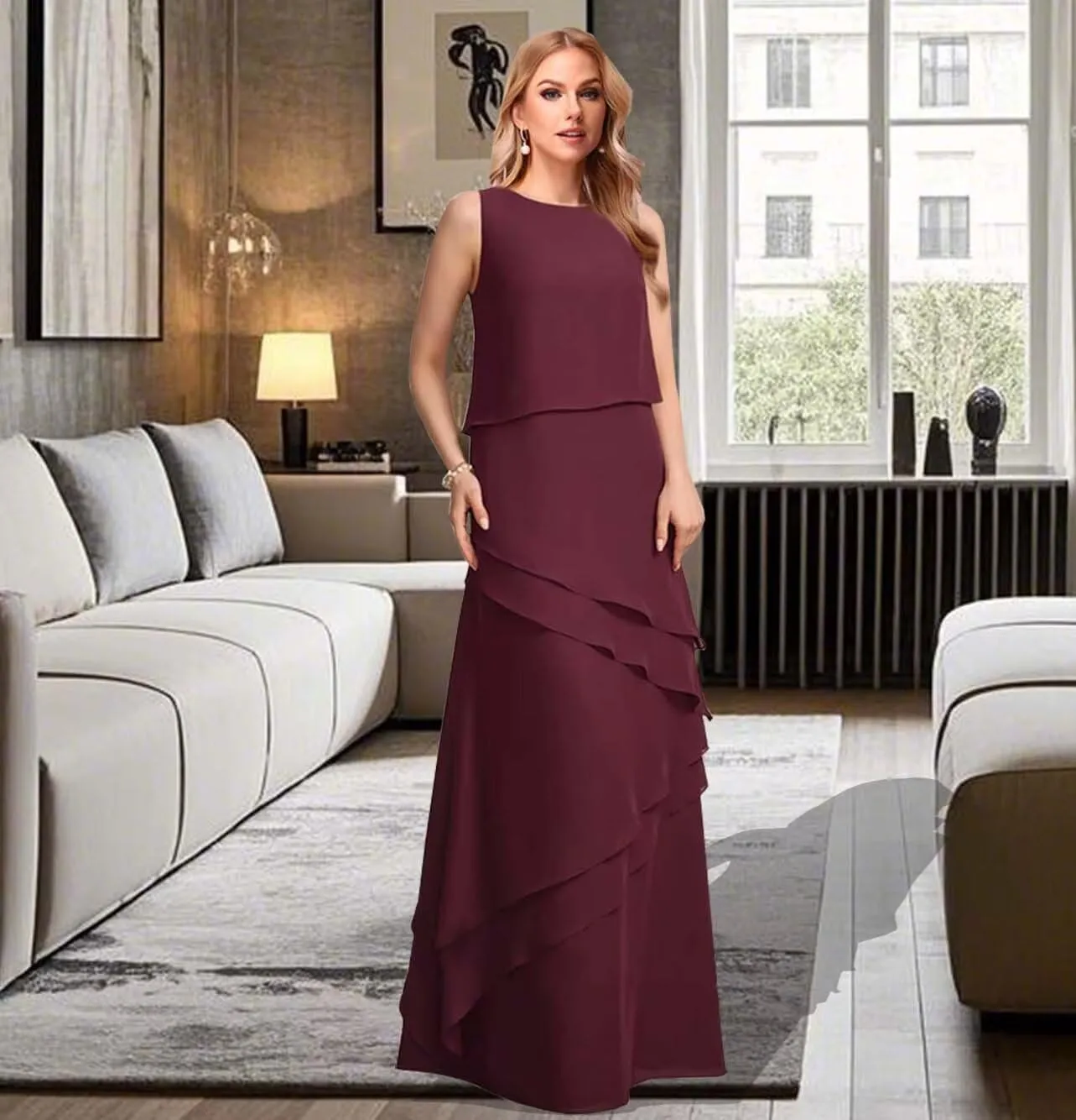 Mother of The Bride Dresses with Jacket Chiffon Ruffles Wedding Guest Dresses for Women Long Formal Evening Gowns
