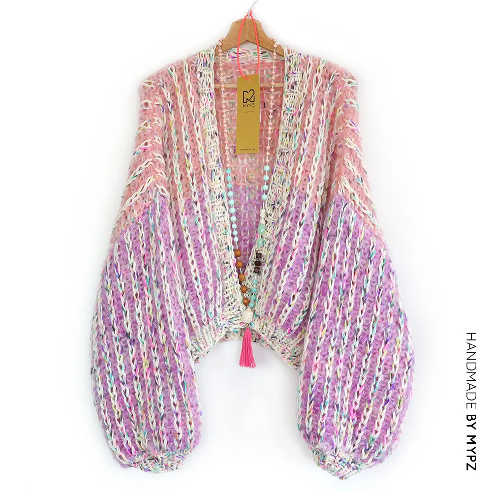 MYPZ Short Chunky Mohair Rib Cardigan Blush