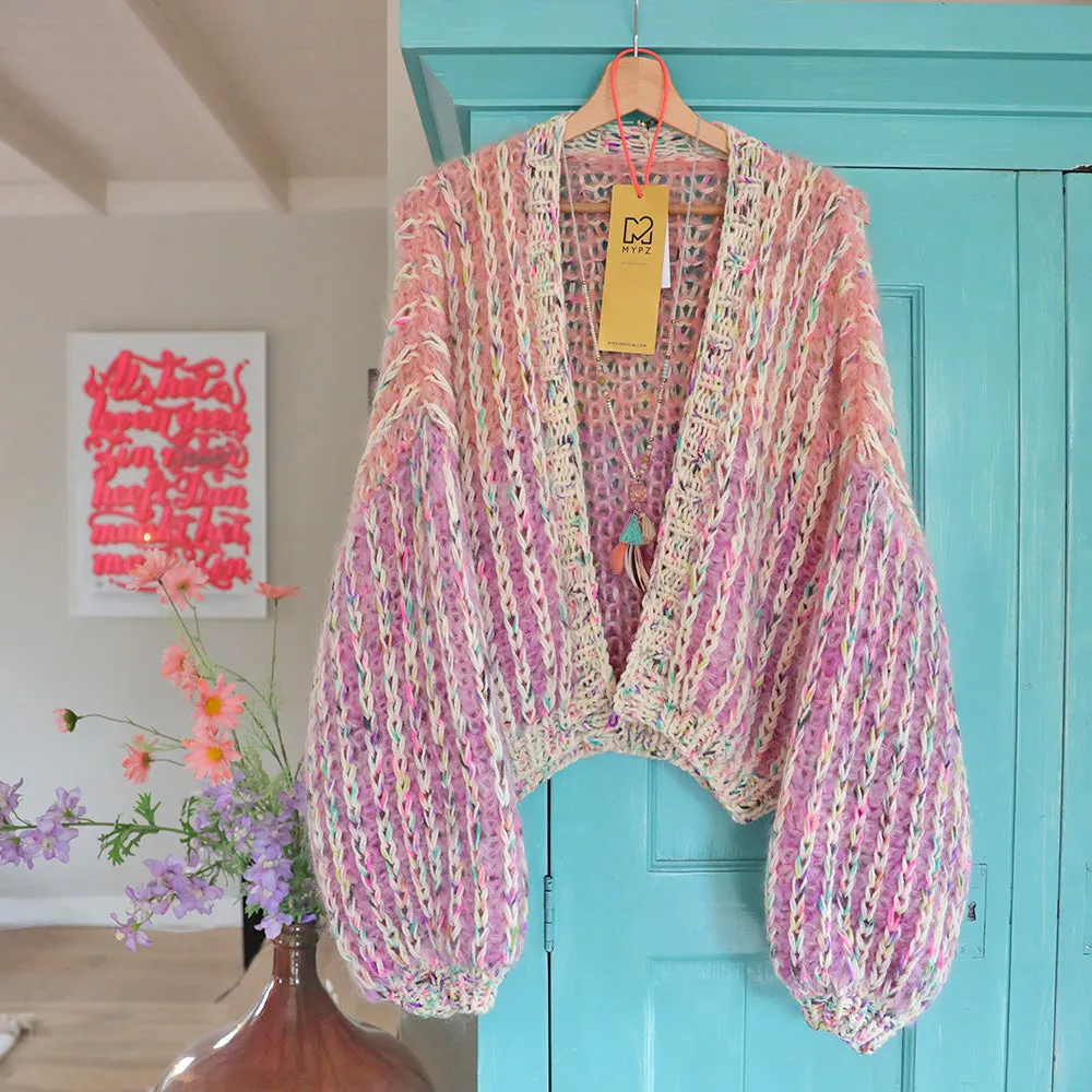 MYPZ Short Chunky Mohair Rib Cardigan Blush