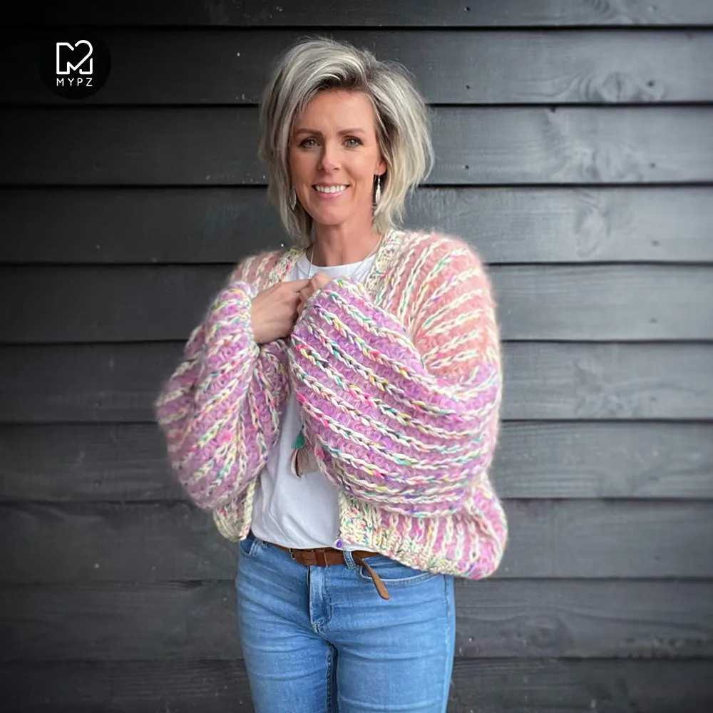 MYPZ Short Chunky Mohair Rib Cardigan Blush