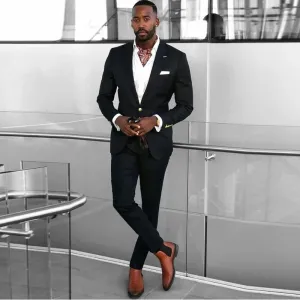 Nukty Costume Black Wedding Tuxedos Peaked Lapel Slim Fit One Button Groom Wear Formal Party Prom Men Suit Blazer (Jacket Pants)