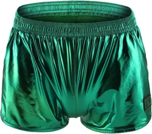 ODASDO Men Faux Leather Holographic Shiny Metallic Boxer Shorts Briefs Underwear Swim Trunk For Rave Dance Party Clubwear