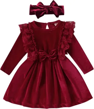 ODIZLI Baby Girls Velvet Dress Long Sleeve Ruffle Fall Winter Clothings