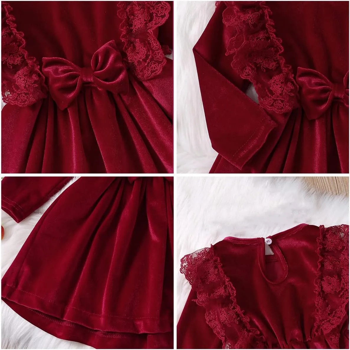 ODIZLI Baby Girls Velvet Dress Long Sleeve Ruffle Fall Winter Clothings