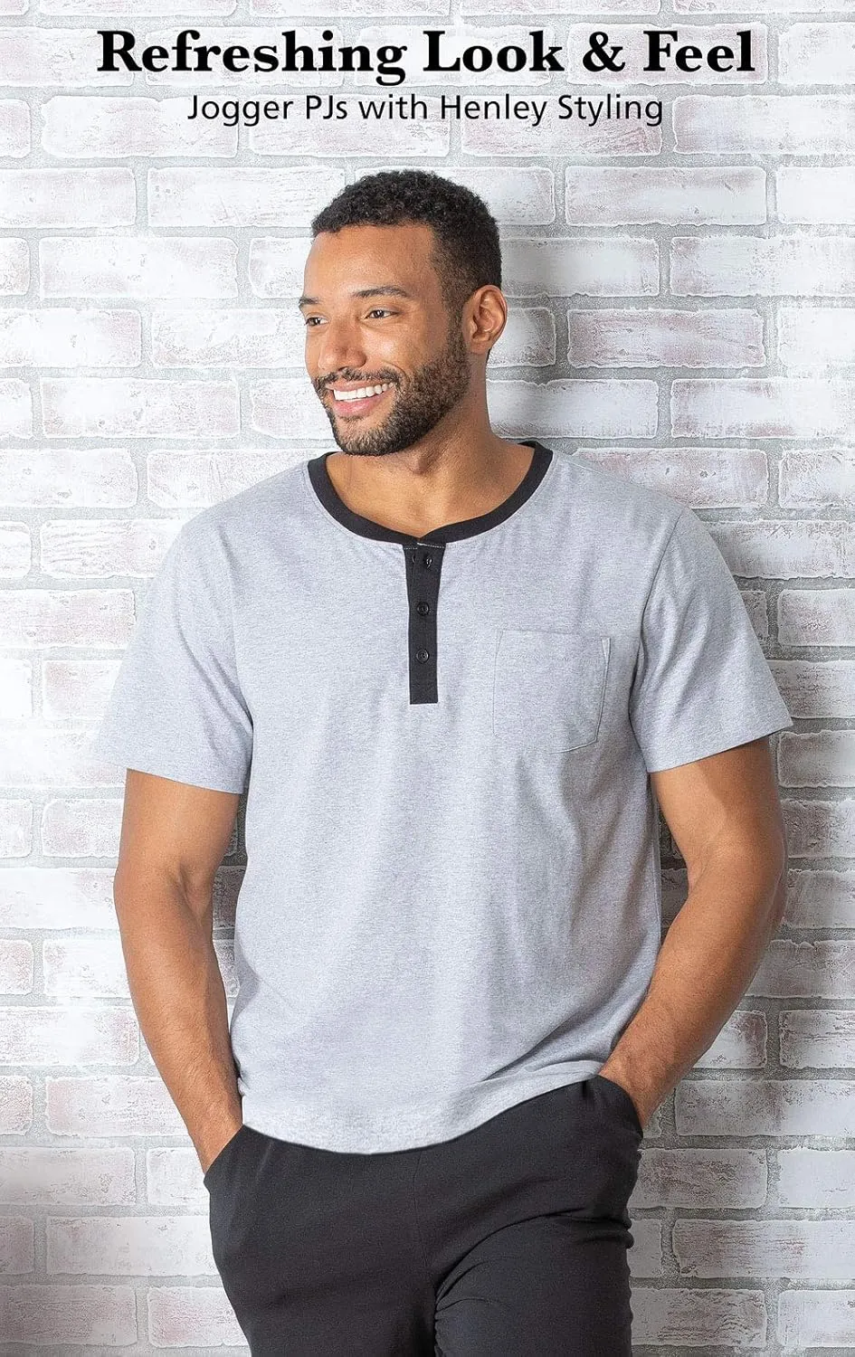 PajamaGram Mens Lightweight Jogger Pants Pajama Set - 100% Cotton PJ Sets for Men, Long Sleeve Men's Sleepwear - Men PJ Set