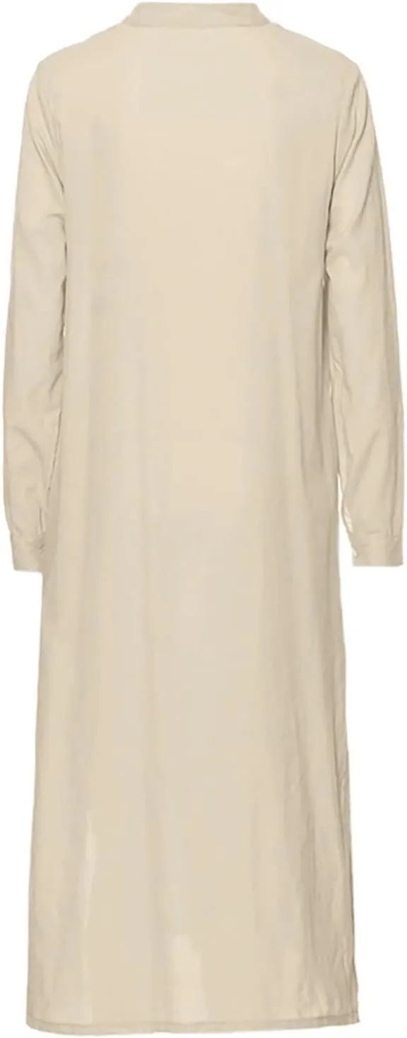 Plain Maxi Long Dress Women's Kaftan Cotton Long Sleeve Casaul Oversized Dress