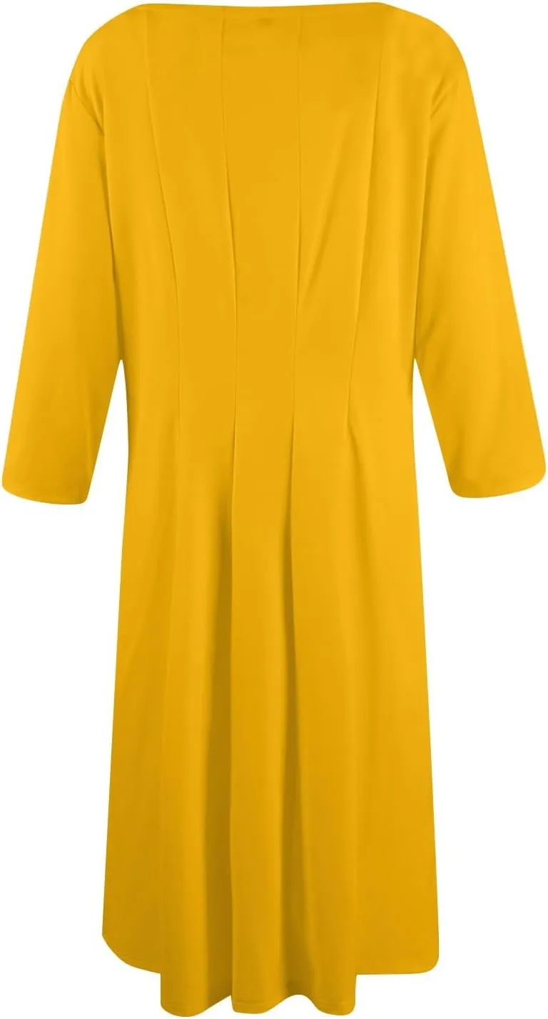 Plus Size Dresses for Curvy Women Casual Loose Trendy Crew Neck 3/4 Sleeve Solid Midi Dress Plus Size, S-3XL