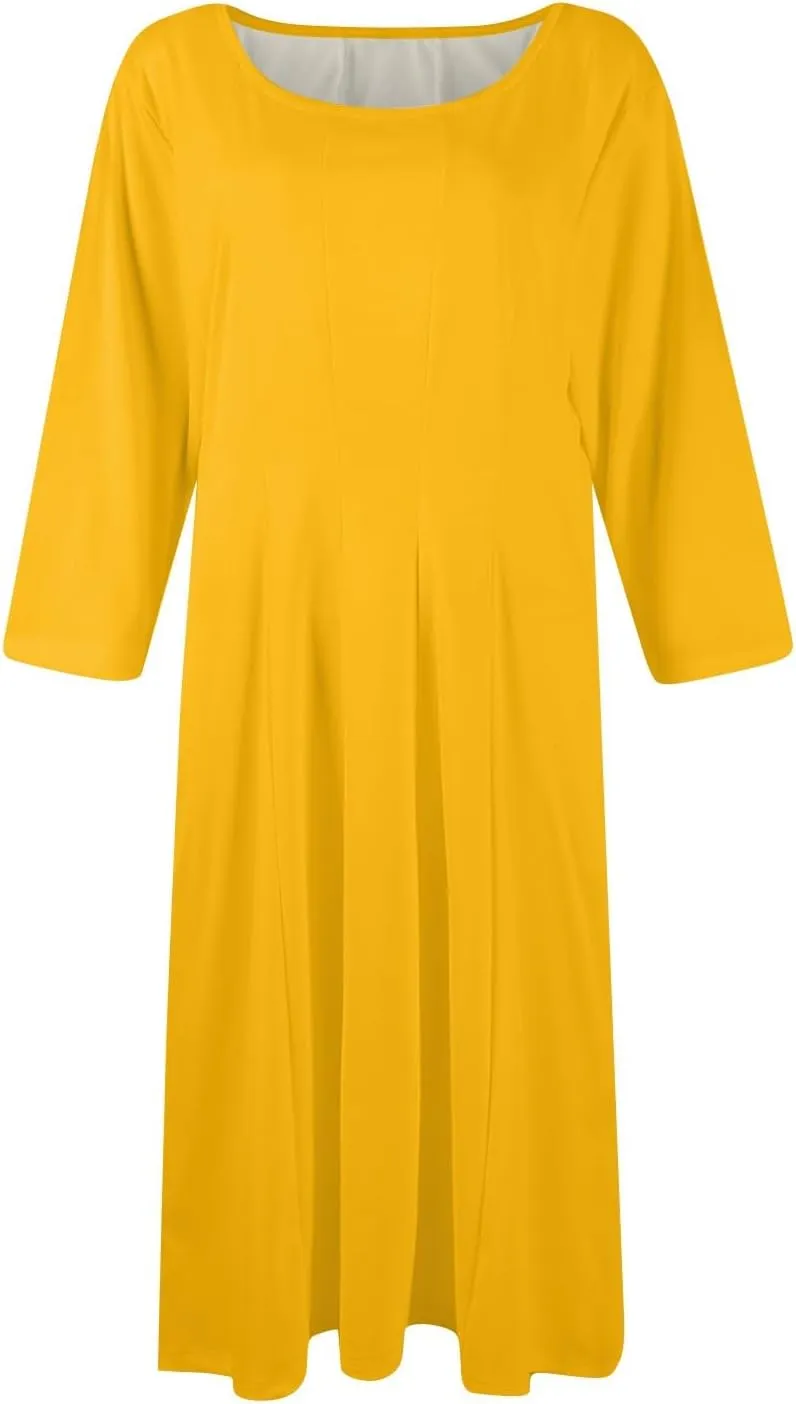 Plus Size Dresses for Curvy Women Casual Loose Trendy Crew Neck 3/4 Sleeve Solid Midi Dress Plus Size, S-3XL