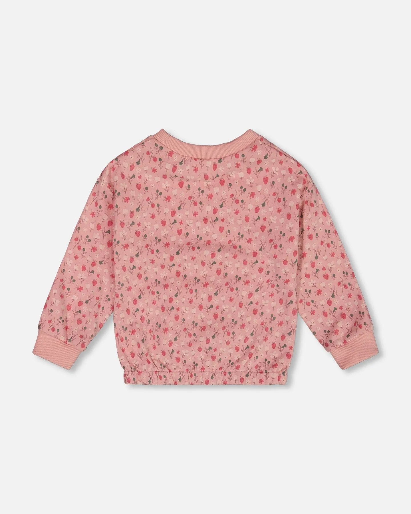 Printed French Terry Sweatshirt Old Pink And Flowers