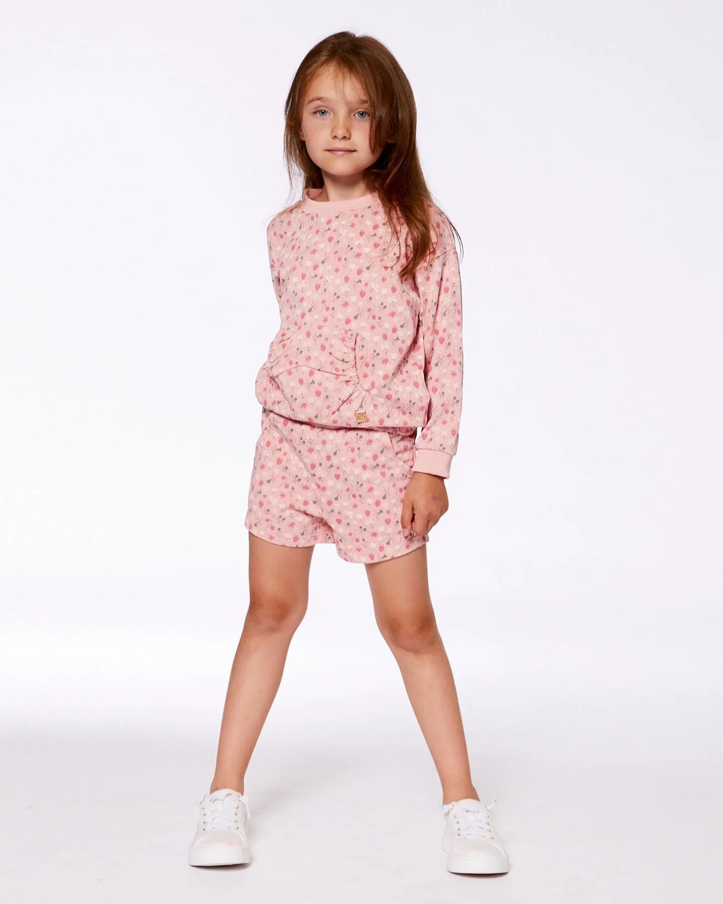 Printed French Terry Sweatshirt Old Pink And Flowers