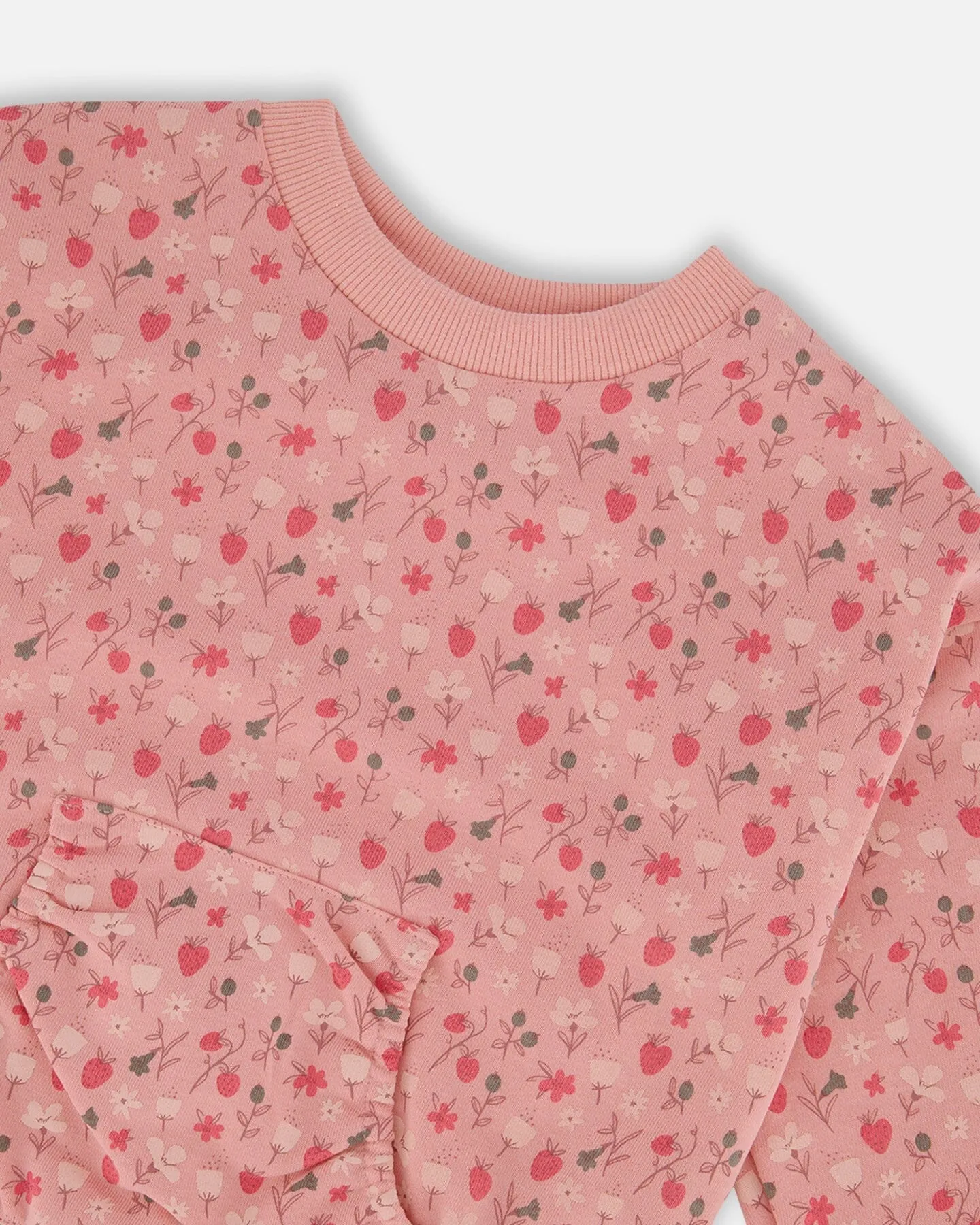 Printed French Terry Sweatshirt Old Pink And Flowers