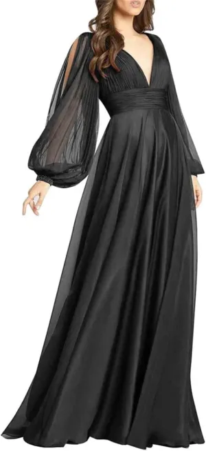 Puffy Sleeves Chiffon Princess Prom Quinceanera Dress Formal Evening Party Maxi Gowns for Women