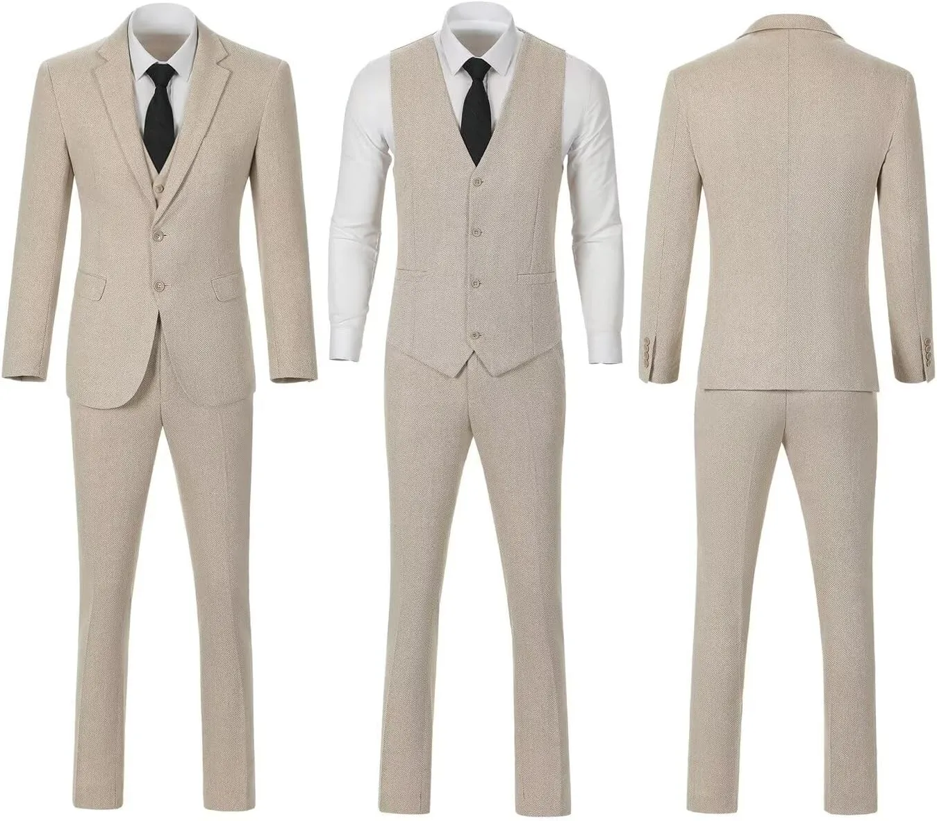 Retro 3 Piece Boys Suit Tweed Herringbone Boy Suits Slim Fit Dress Tuxedos Set Prom Teens Kids Jacket Blazer Vest Pants
